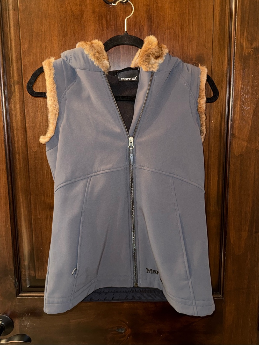 Marmot Gray Softshell Water/Windproof Vest with Fur Trim